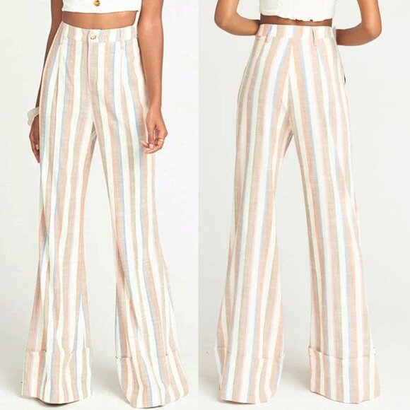 Show Me Your MuMu Pants - Show Me Your Mumu Edison Pants L Wide Flare Leg Multicolor Striped Flowy Trouser